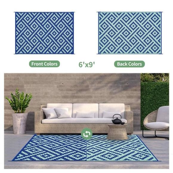 Outdoor Rug 6'x9' Waterproof Mat Plastic Camping,royal blue & blue green - Picture 2 of 6